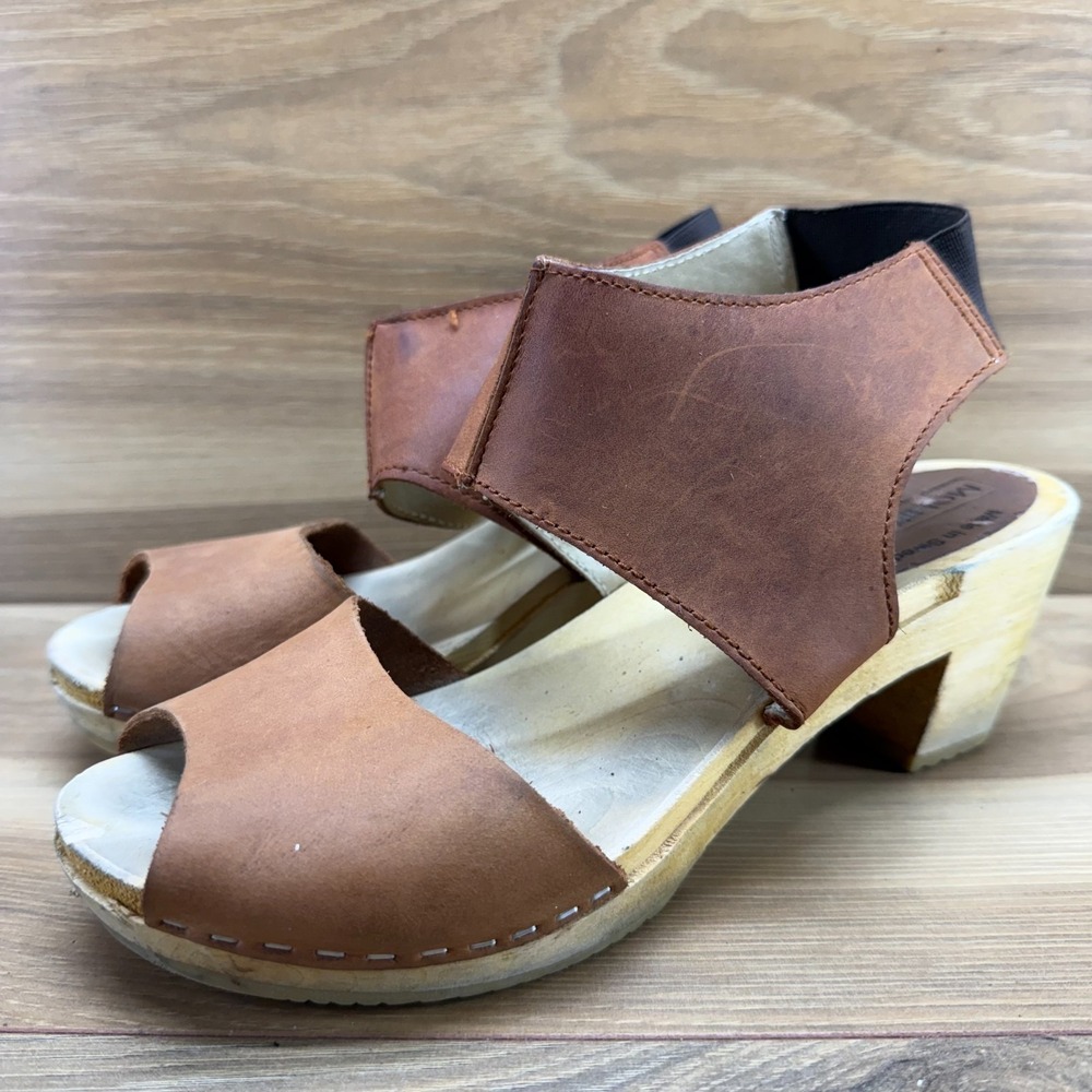 Moheda Sweedish Clogs Womens Sandals 8 8.5 EU 39 Tan Leather Heel